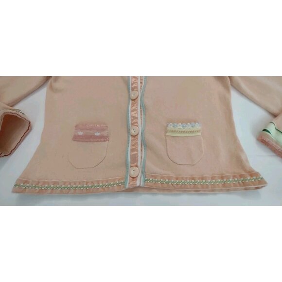 Intuitions light Peach Sweater Women knitted Cardigan Medium Lace Cottagecore - Picture 2 of 15